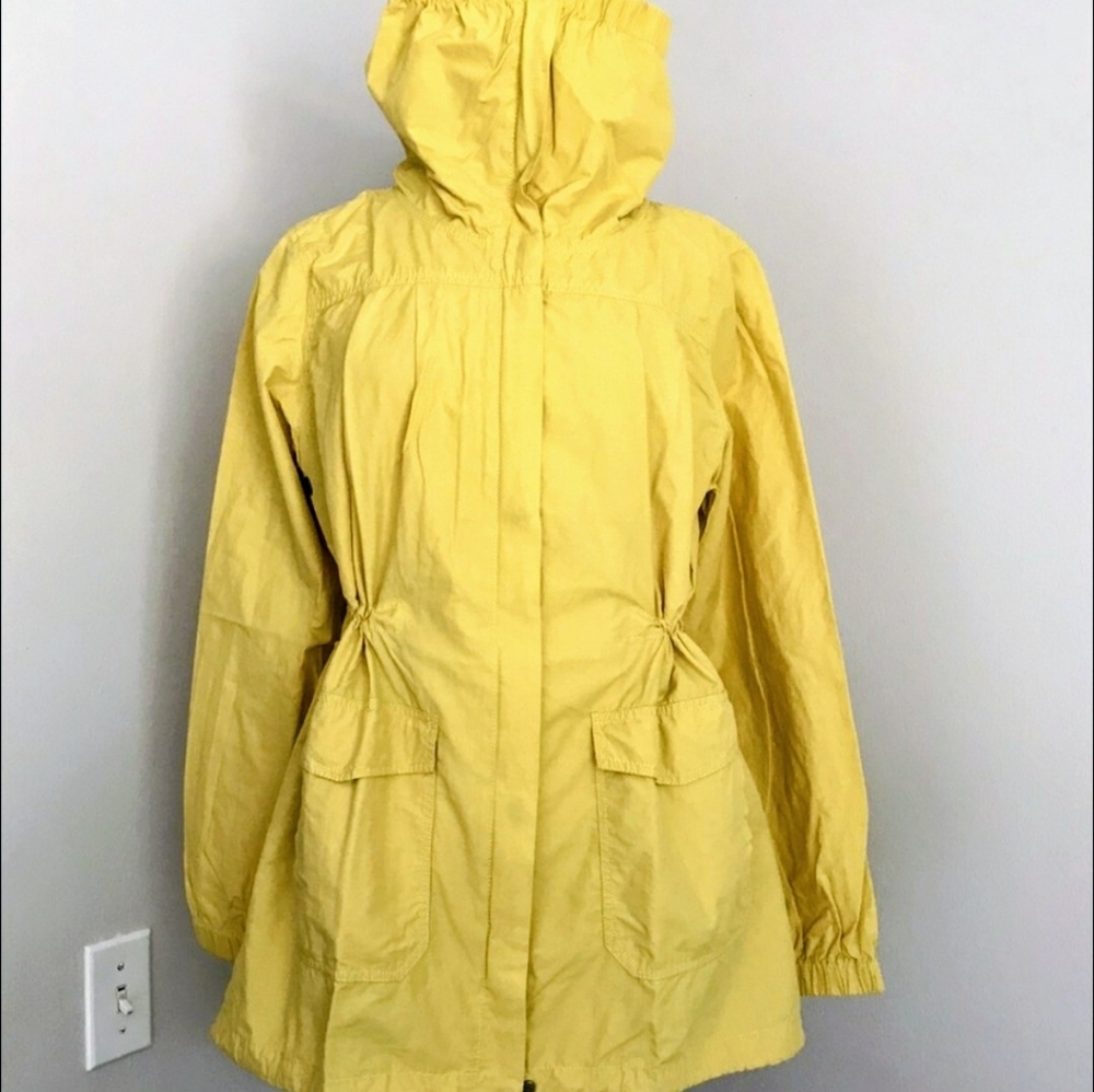 Eileen Fisher Organic Cotton Yellow Hooded  Anorka Jacket Coat Size XS